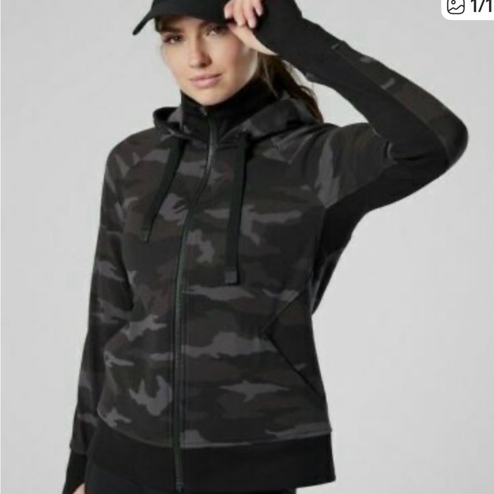 Athleta Black & Gray Camo Full-Zip Hoodie